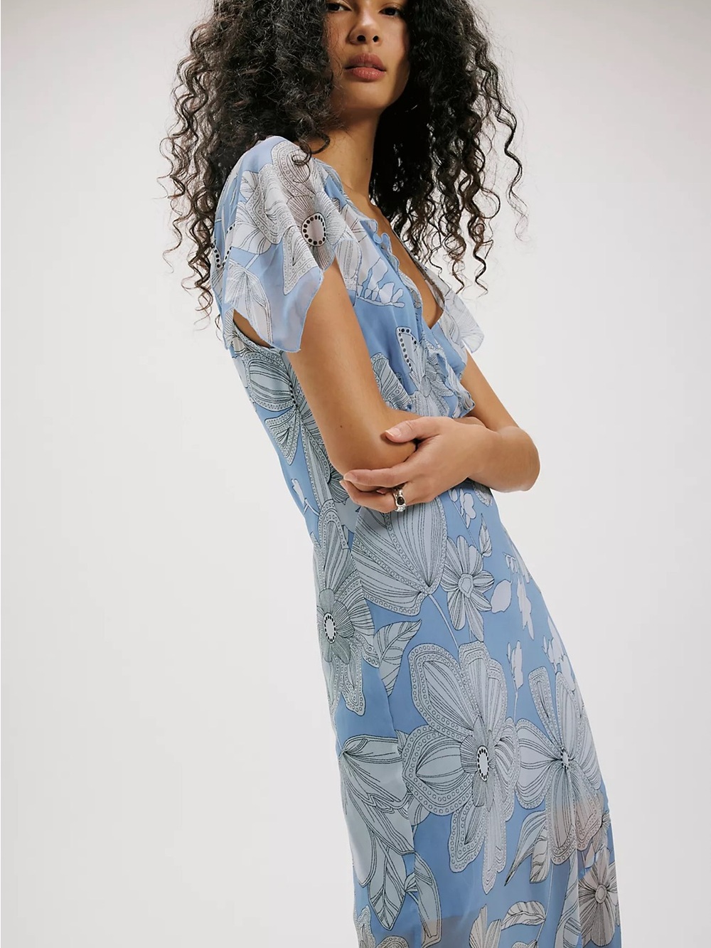 Free People Sky Blue Floral Asymmetrical Maxi Dress - Picture 2 of 8